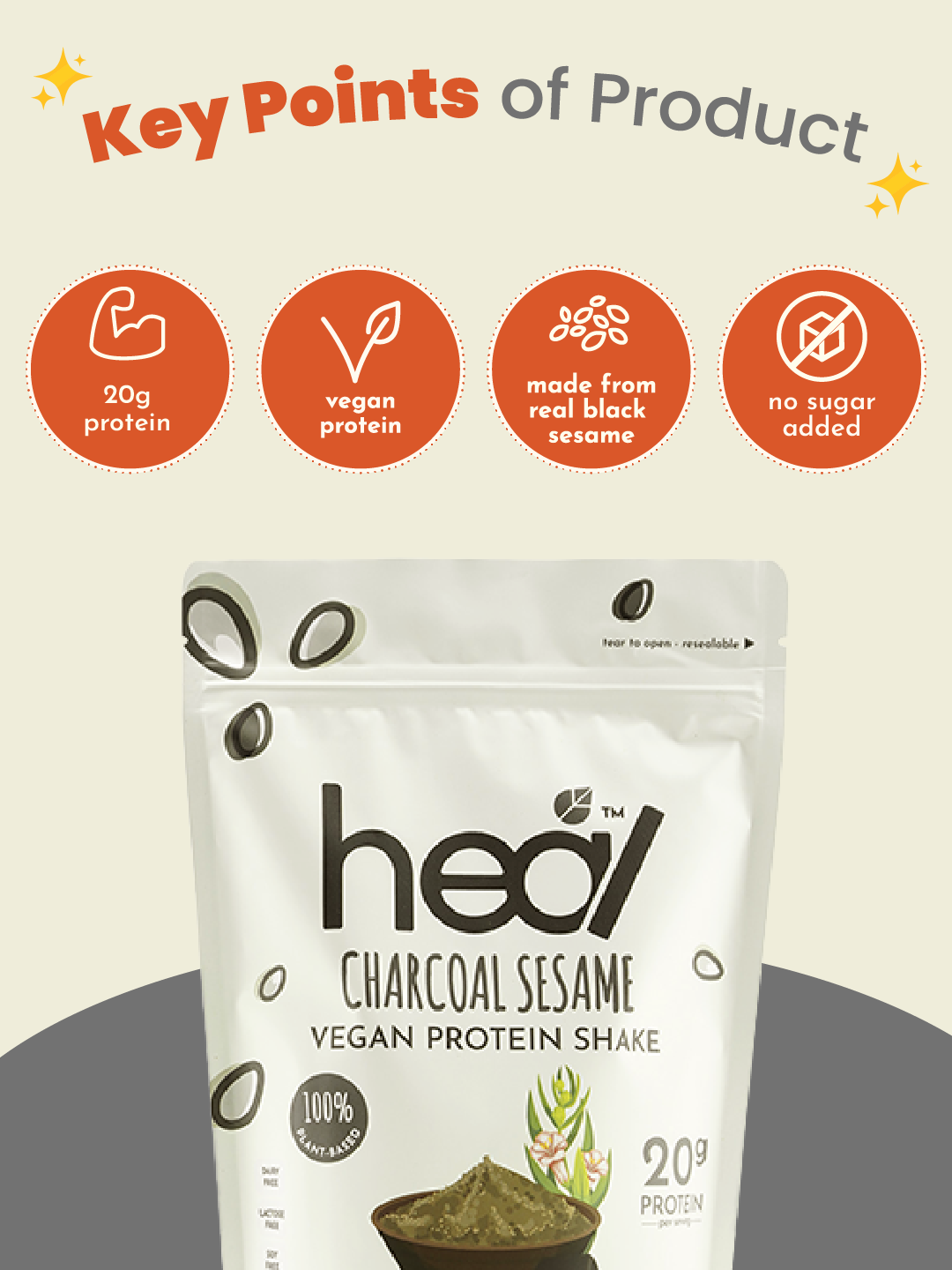 Heal Charcoal Sesame Vegan Protein Shake, 15 Servings Value Pack