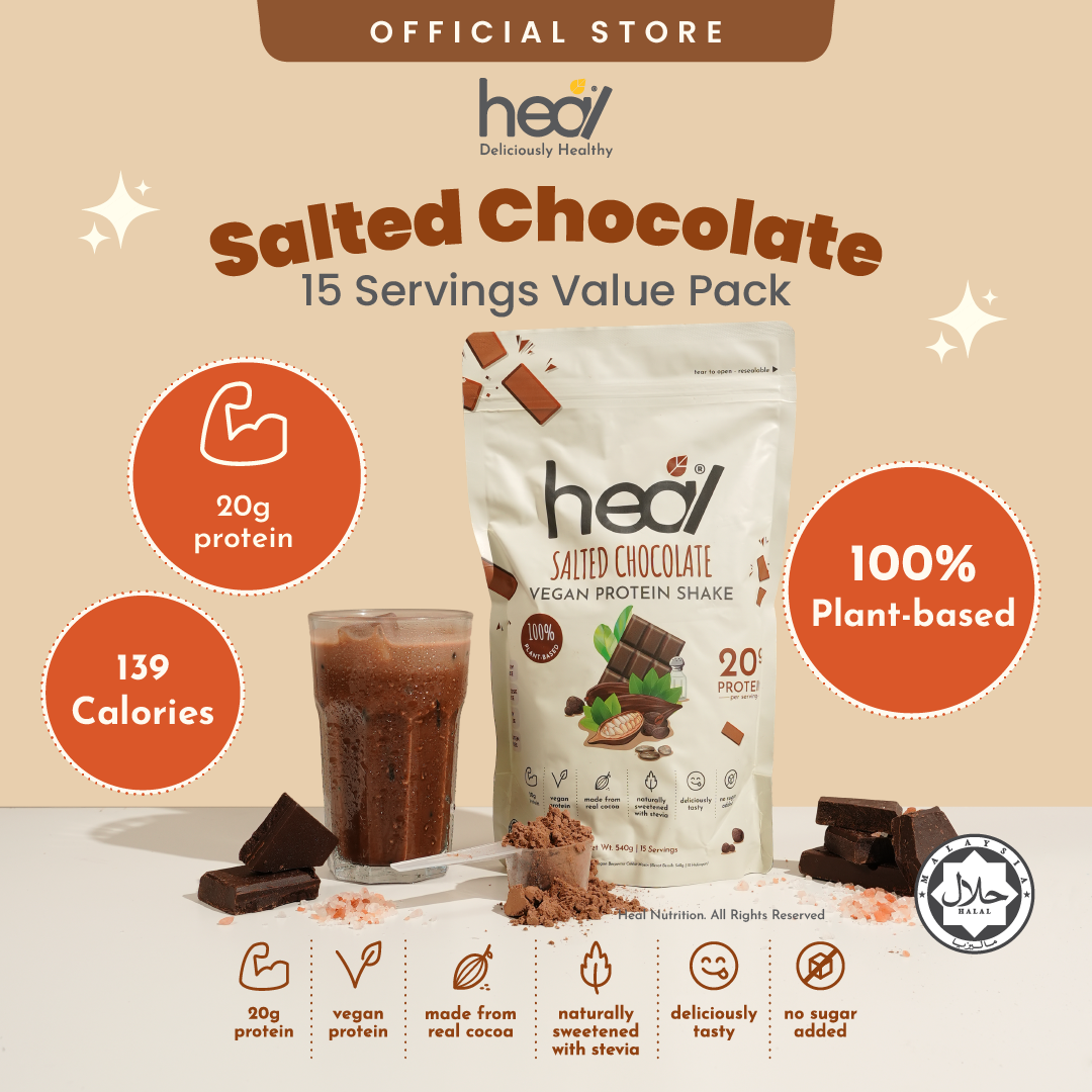 Heal Salted Chocolate Vegan Protein Shake, 15 Servings Value Pack