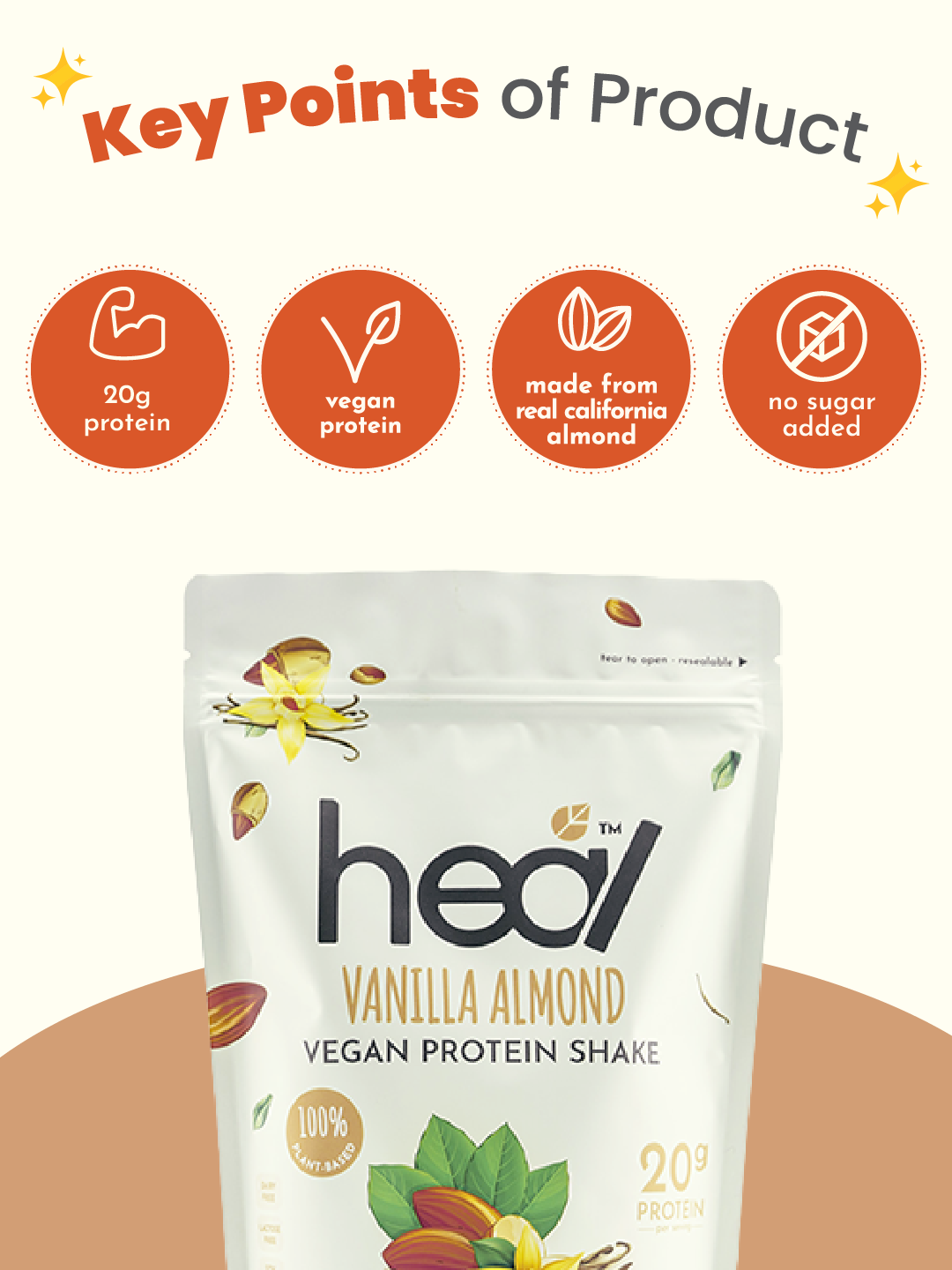 Heal Vanilla Almond Vegan Protein Shake, 15 Servings Value Pack