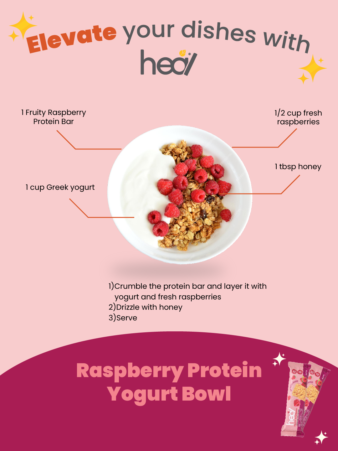 Heal Fruity Raspberry Breakfast Protein Bar (36g)