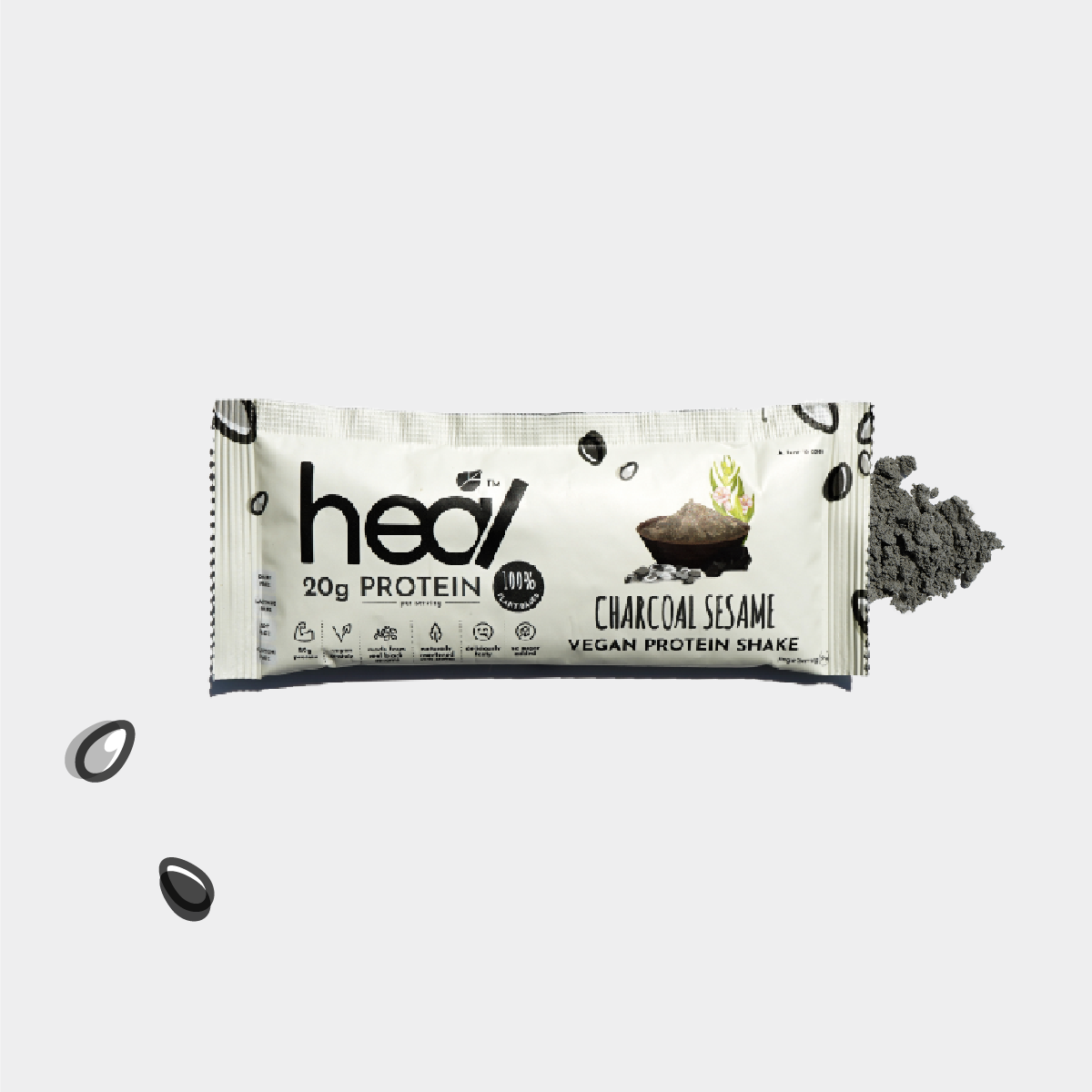 Heal Charcoal Sesame Vegan Protein Shake, Single Sachet (39g)