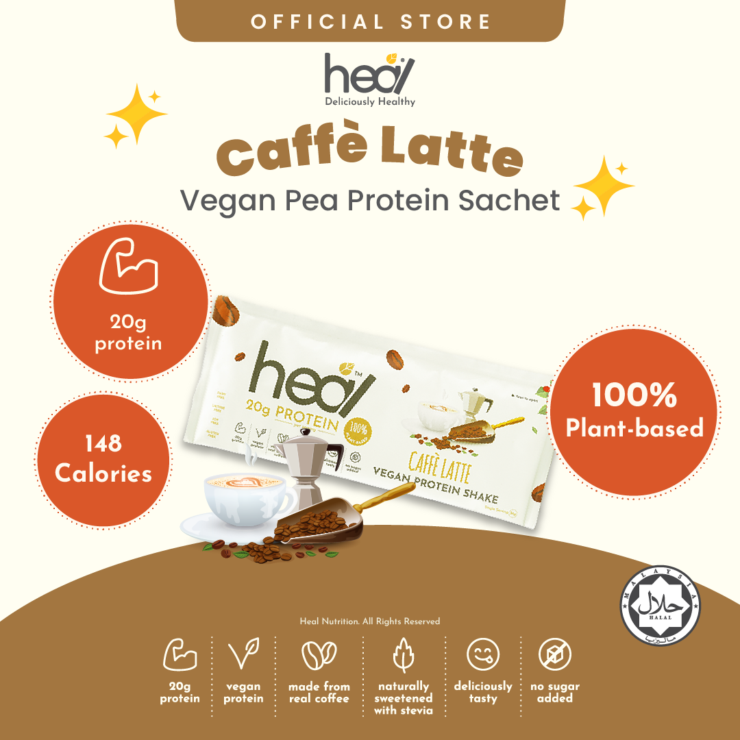 Heal Caffe Latte Vegan Protein Shake, Single Sachet (36g)