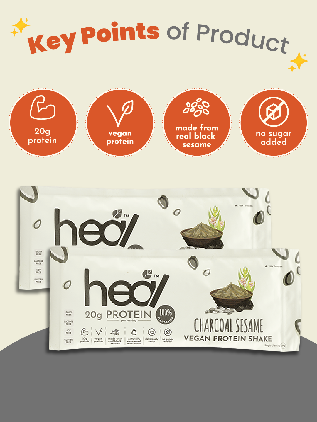 Heal Charcoal Sesame Vegan Protein Shake, Single Sachet (39g)