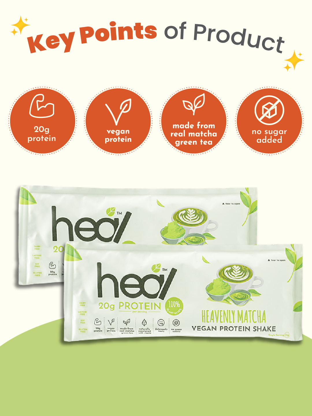 Heal Heavenly Matcha Vegan Protein Shake, Single Sachet (33g)