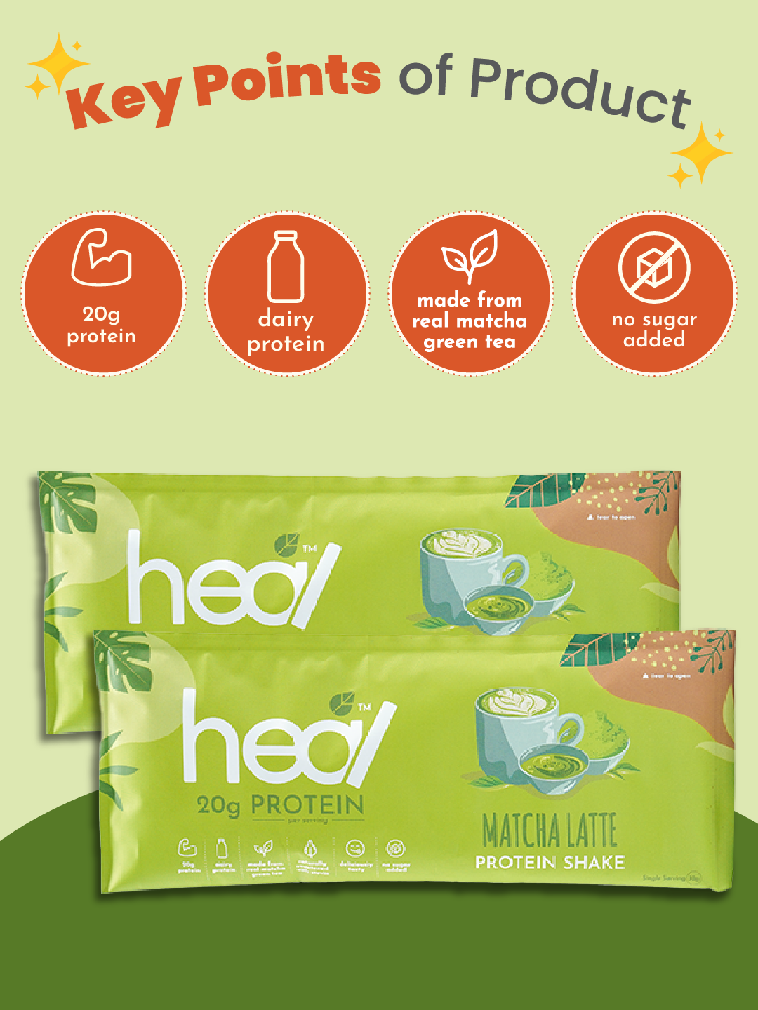 Heal Matcha Latte Protein Shake, Single Sachet (32g)