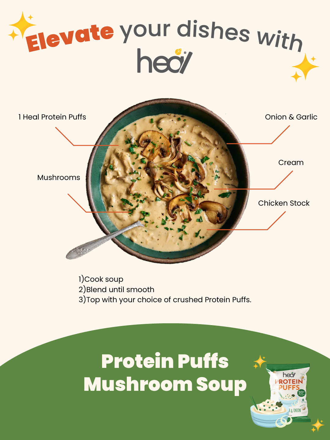 Heal Protein Puffs Sour Cream & Onion (48g) - Creamy Crunch with High-Protein High-Fibre: Guilt-Free Snacking for Muscle Growth and Gut Health Indulgence