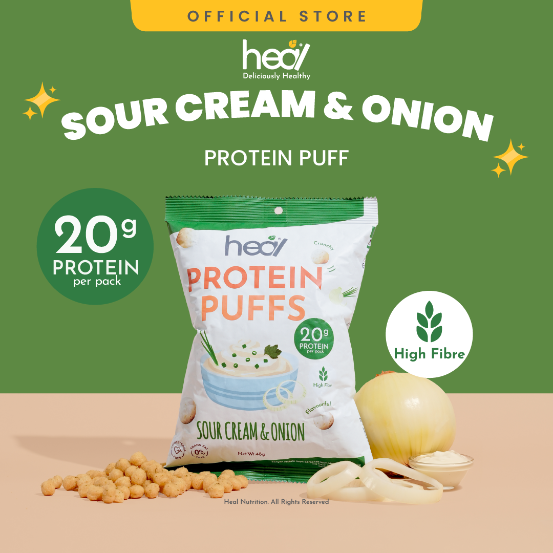 Heal Protein Puffs Sour Cream & Onion (48g) - Creamy Crunch with High-Protein High-Fibre: Guilt-Free Snacking for Muscle Growth and Gut Health Indulgence