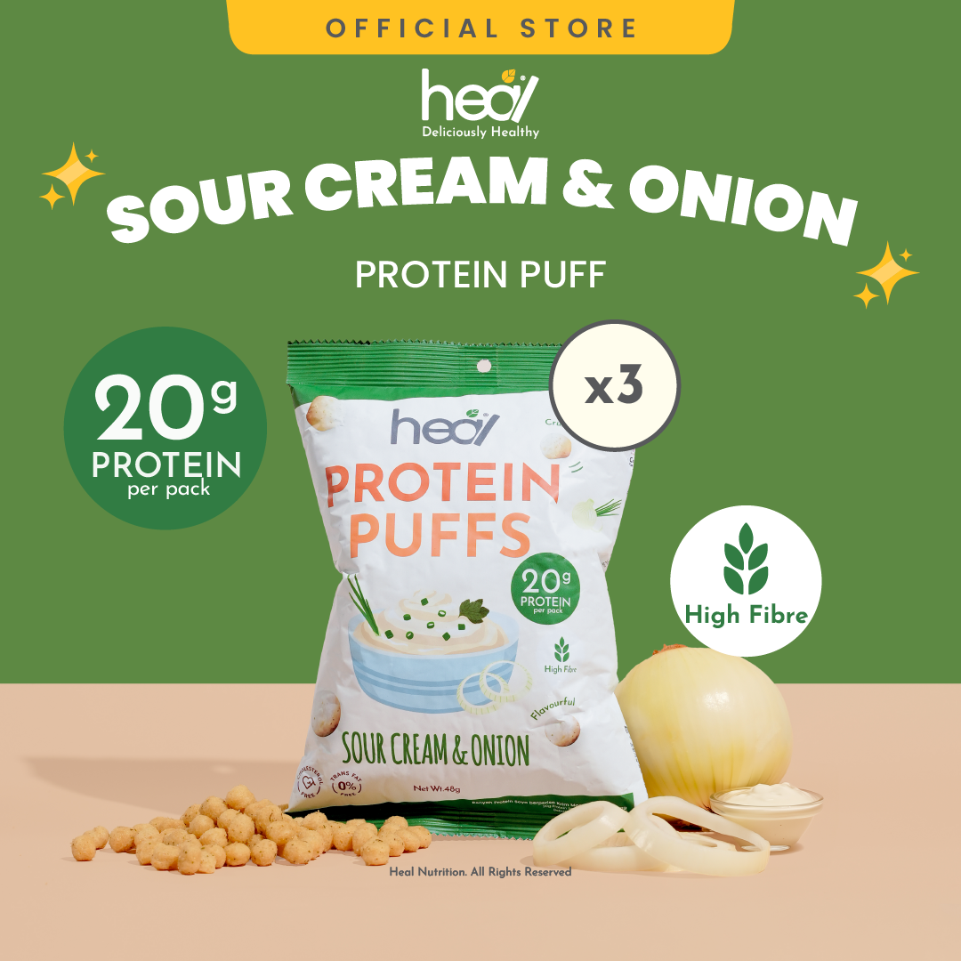 Heal Protein Puffs Sour Cream & Onion (48g) - Creamy Crunch with High-Protein High-Fibre: Guilt-Free Snacking for Muscle Growth and Gut Health Indulgence